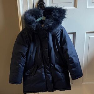 Girls J. Crew Navy Faux Fur Hooded Parka
